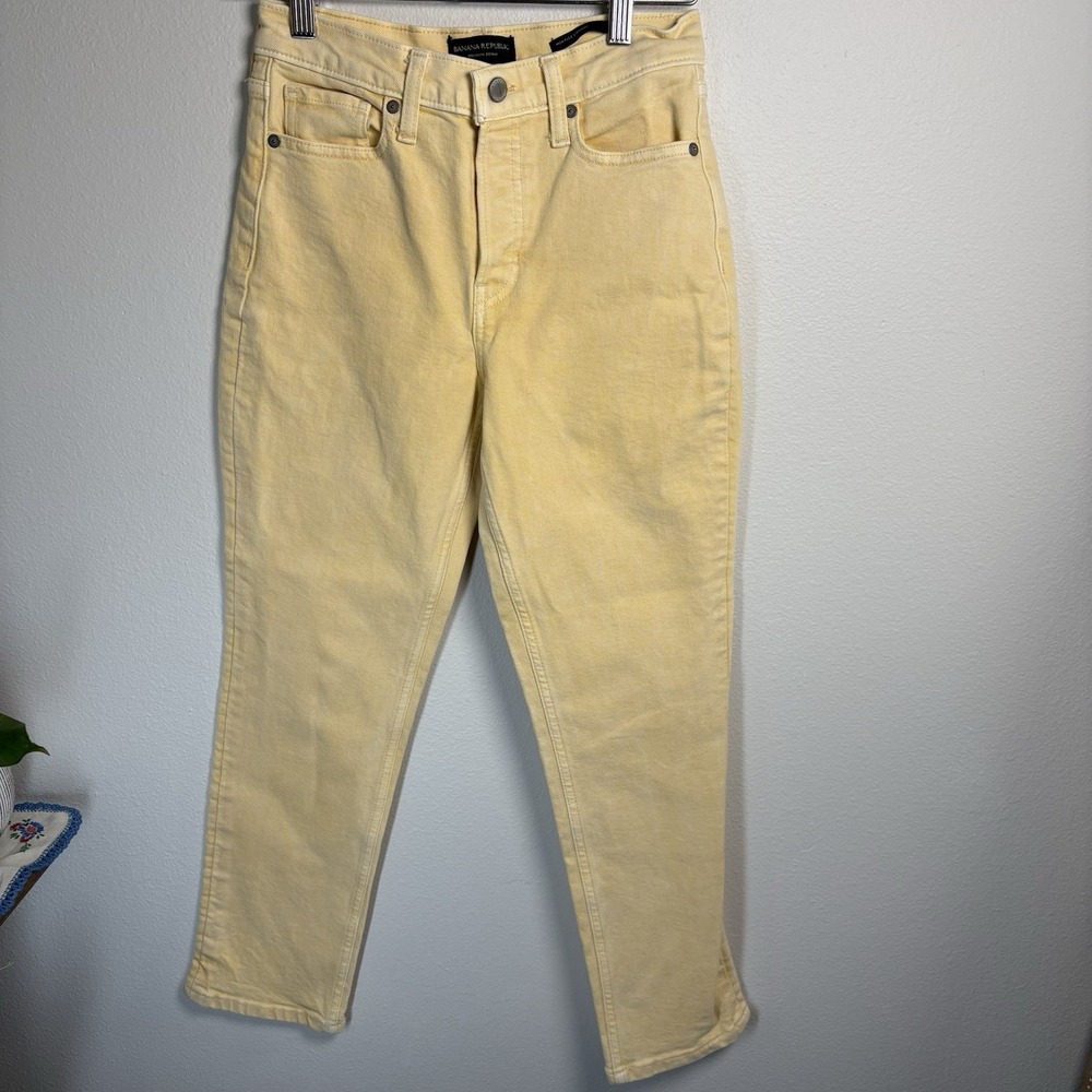 Banana Republic Women 25 Yellow Jeans Button Fly Straight Cotton Denim Pants